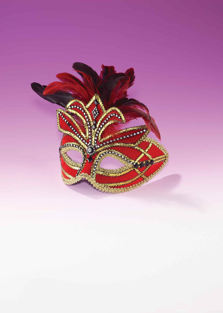 Red and Gold Eye Mask with Feathers - Rubies Costumes & Accessories - HalloweenCostumes4U.com - Accessories