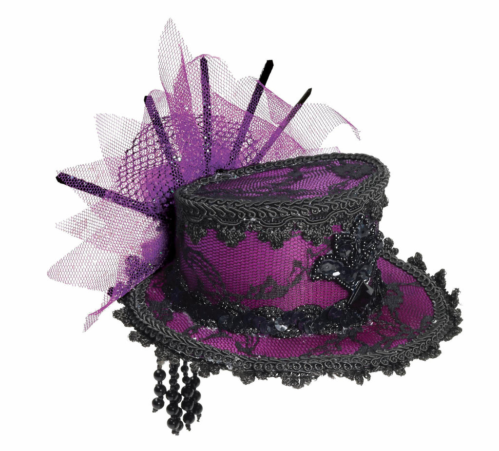 Ladies Purple Mini Lace Trim Top Hats - Rubies Costumes & Accessories - HalloweenCostumes4U.com - Accessories