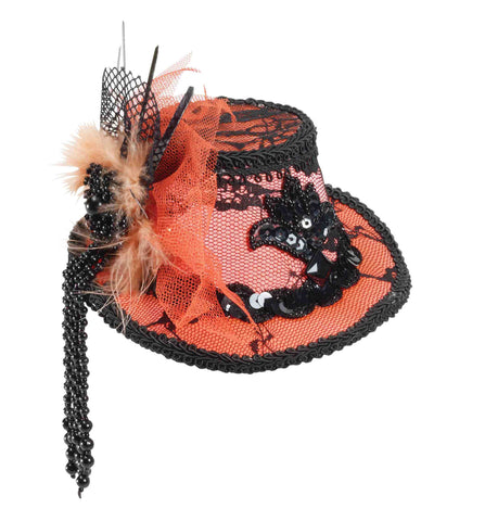 Women's Mini Fedora Orange with Black Lace - Rubies Costumes & Accessories - HalloweenCostumes4U.com - Accessories