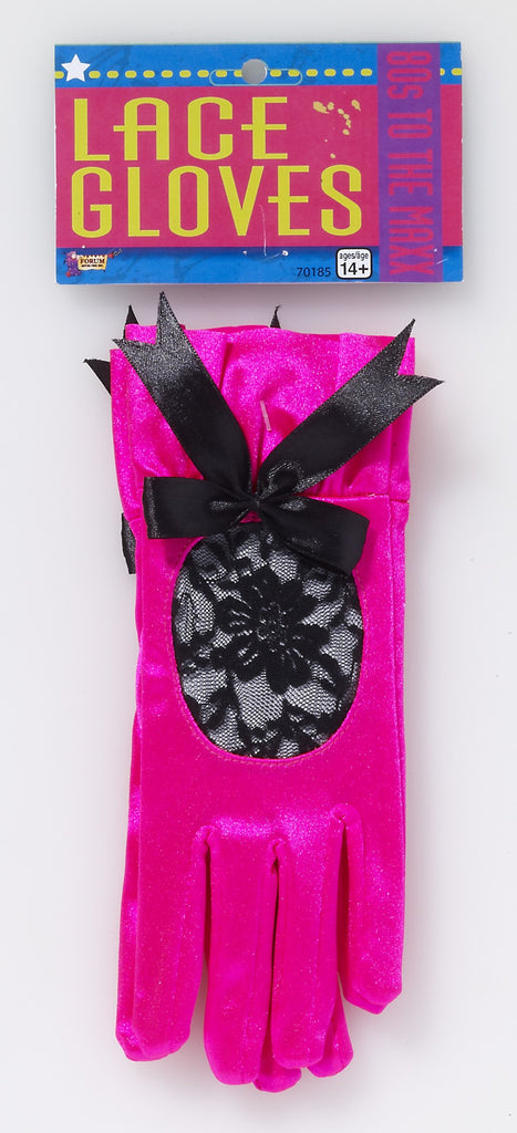 Pink Neon Satin Lace Gloves - Rubies Costumes & Accessories - HalloweenCostumes4U.com - Accessories