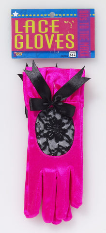 Pink Neon Satin Lace Gloves - Rubies Costumes & Accessories - HalloweenCostumes4U.com - Accessories