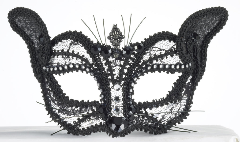 Mask-Half Lace Cat/Glasses-Black - Rubies Costumes & Accessories - HalloweenCostumes4U.com - Accessories