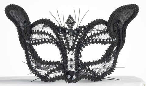 Mask-Half Lace Cat/Glasses-Black - Rubies Costumes & Accessories - HalloweenCostumes4U.com - Accessories