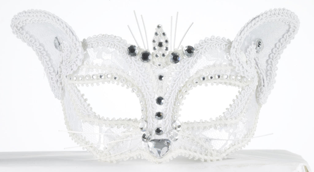 Mask-Half Lace Cat/Glasses-Wht - Rubies Costumes & Accessories - HalloweenCostumes4U.com - Accessories