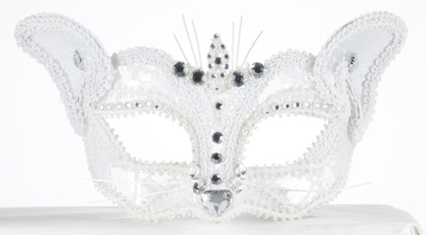 Mask-Half Lace Cat/Glasses-Wht - Rubies Costumes & Accessories - HalloweenCostumes4U.com - Accessories