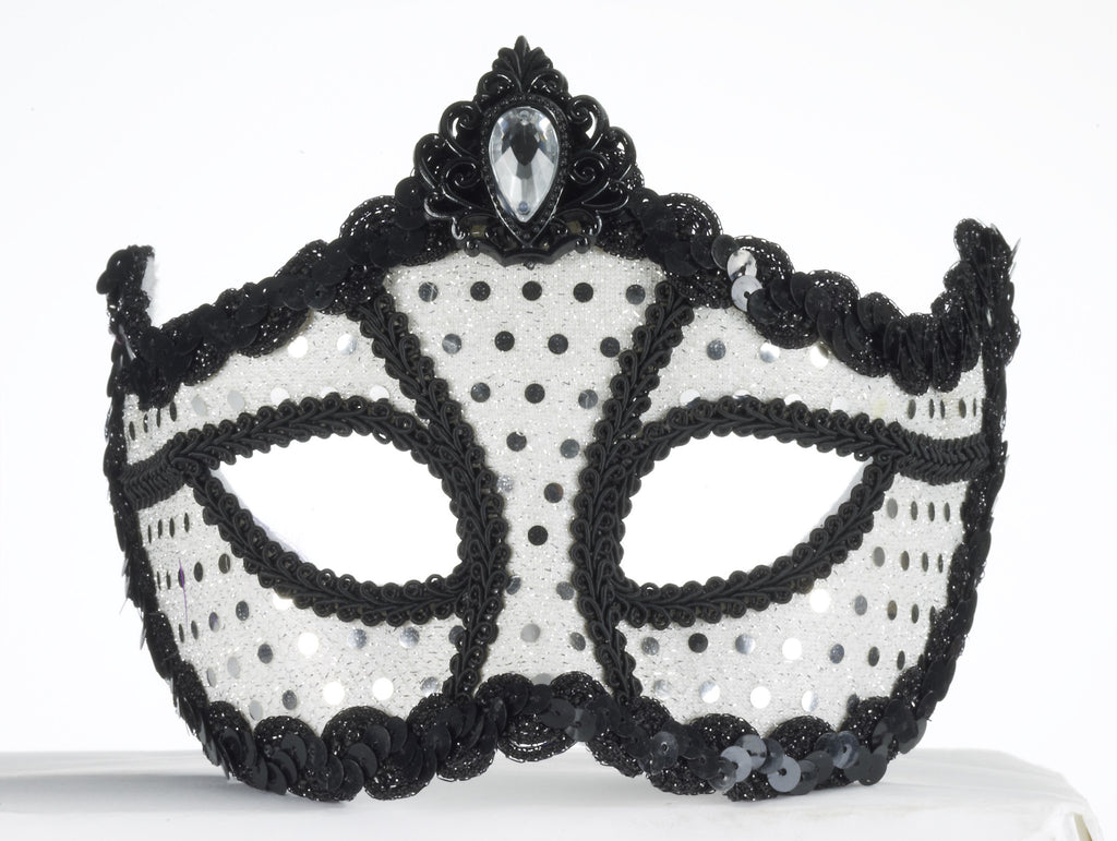 Mask-Half W/Glass-Wht W/Sequn - Rubies Costumes & Accessories - HalloweenCostumes4U.com - Accessories
