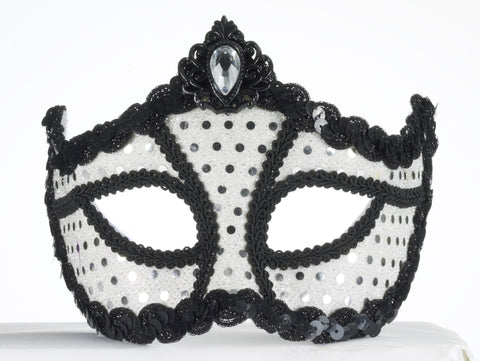 Mask-Half W/Glass-Wht W/Sequn - Rubies Costumes & Accessories - HalloweenCostumes4U.com - Accessories