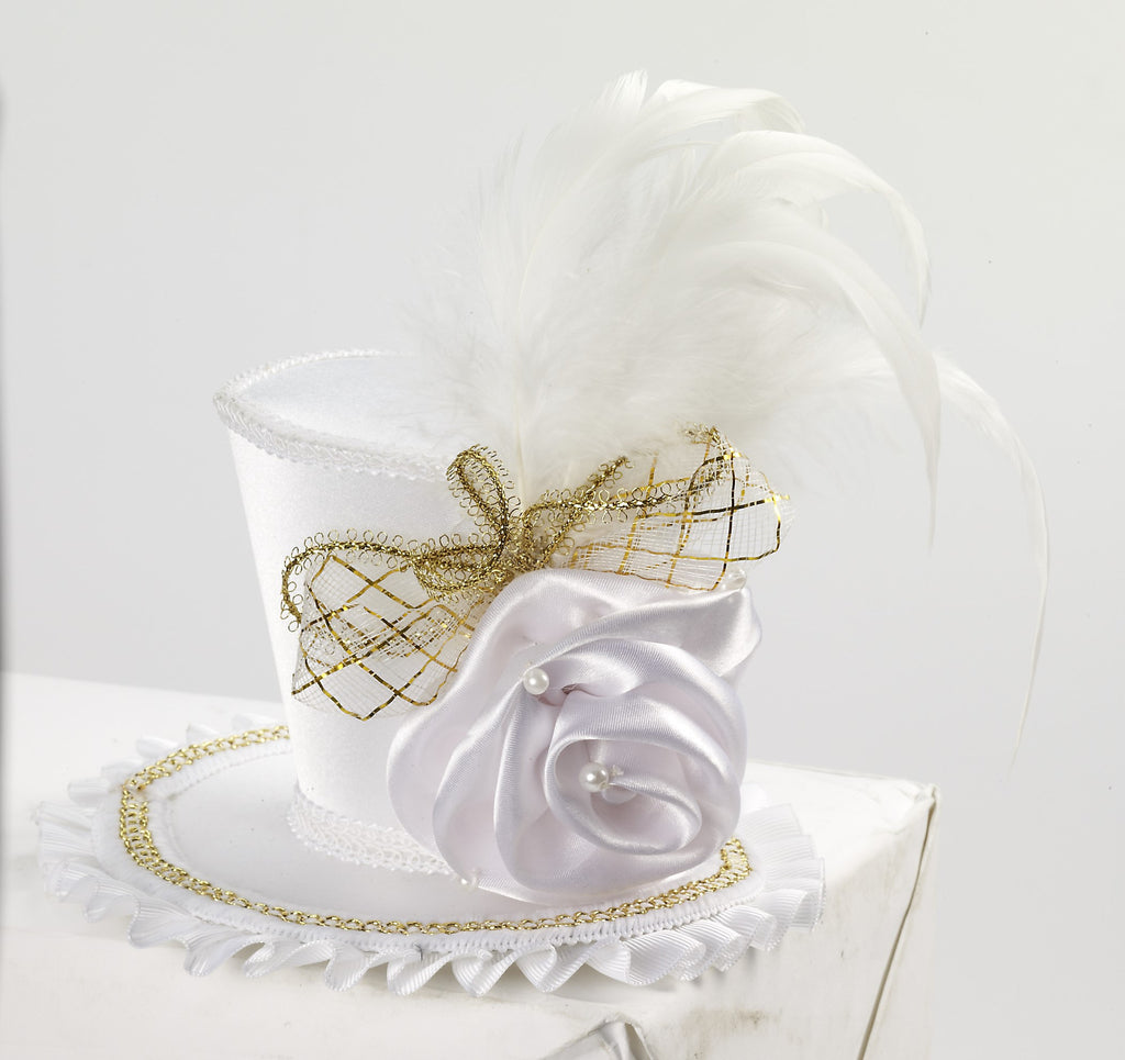 Mini Top Hat W/Rose-White - Rubies Costumes & Accessories - HalloweenCostumes4U.com - Accessories