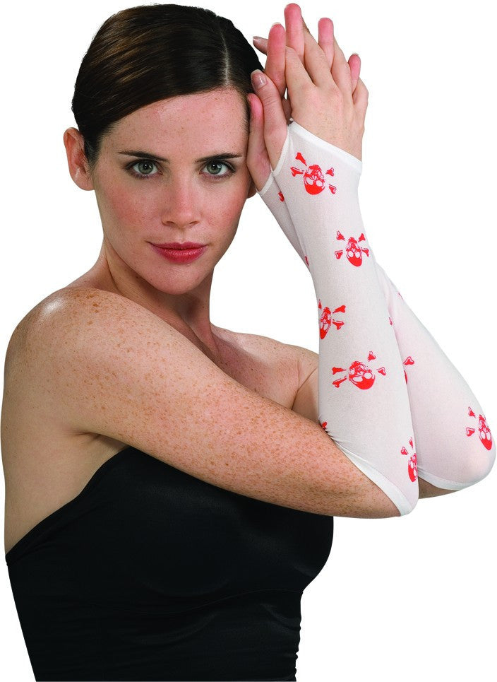 White Fingerless Gloves with Skulls - Rubies Costumes & Accessories - HalloweenCostumes4U.com - Accessories