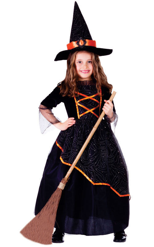 Girls Black & Orange Witch Costume - Dress Up America Costumes & Accessories - HalloweenCostumes4U.com - Kids Costumes