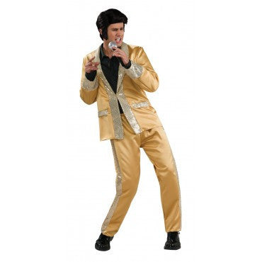 Mens Deluxe Elvis Gold Satin Suit - Rubies Costumes & Accessories - HalloweenCostumes4U.com - Adult Costumes