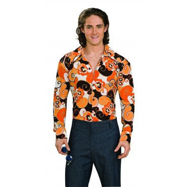Mens Groovy Orange Print Shirt - Rubies Costumes & Accessories - HalloweenCostumes4U.com - Adult Costumes