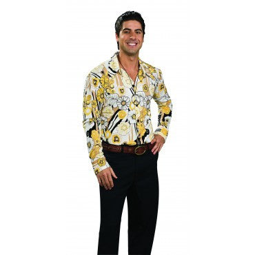 Mens Groovy Yellow Print Shirt - Rubies Costumes & Accessories - HalloweenCostumes4U.com - Adult Costumes