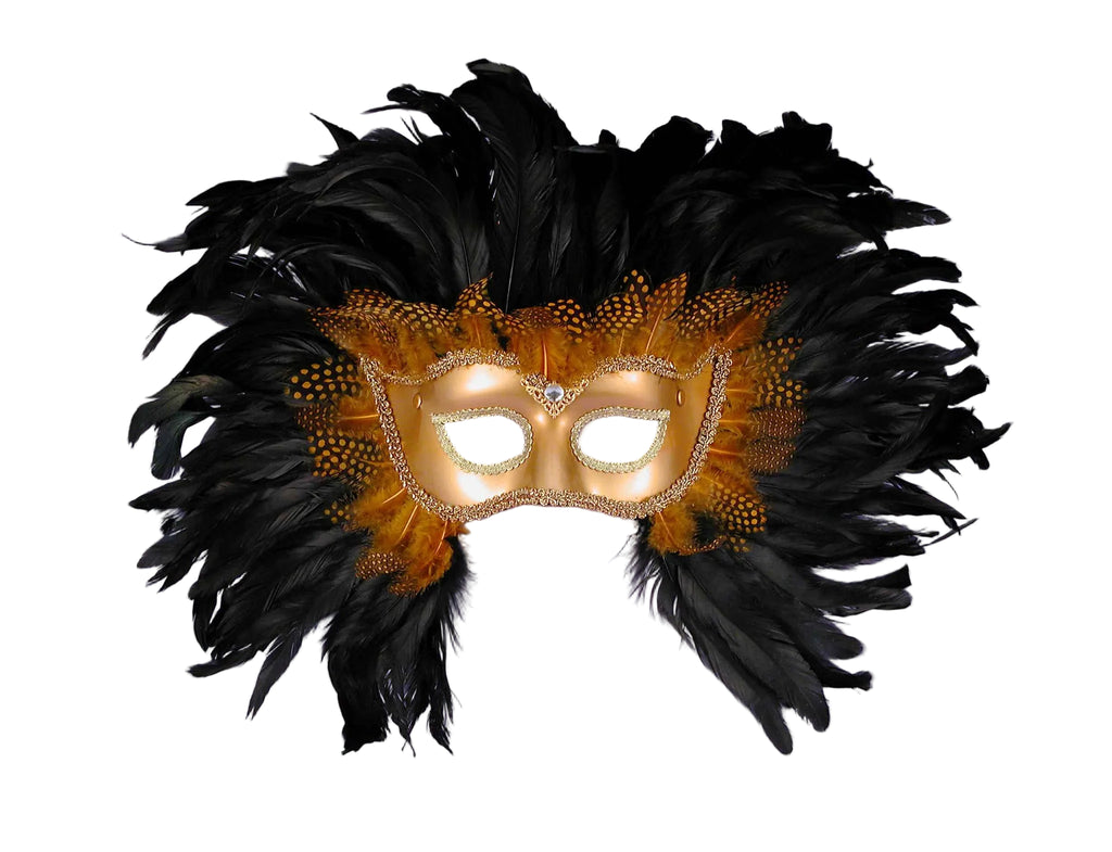 Halloween Masks Fancy Gold/Black Feather Masks - Rubies Costumes & Accessories - HalloweenCostumes4U.com - Accessories