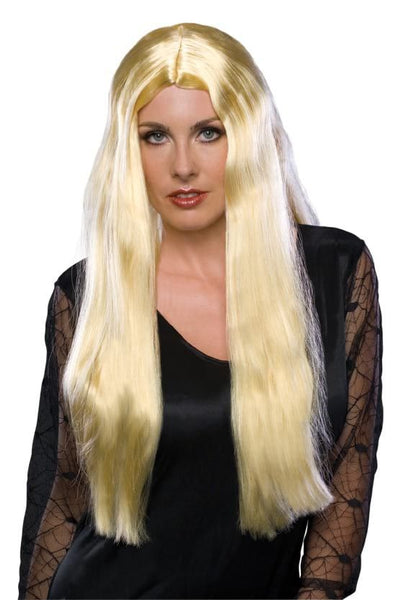 Long Witch or Vampira Wig features  a 24" long, sleek, straight long‑hair style that falls smoothly past the shoulders, designed with a subtle center part that frames the face evenly. Blonde works beautifully for dark fairytale contrasts, enchanted sorceresses, fantasy royalty, or dramatic pop‑culture witches who lean more ethereal than gothic.