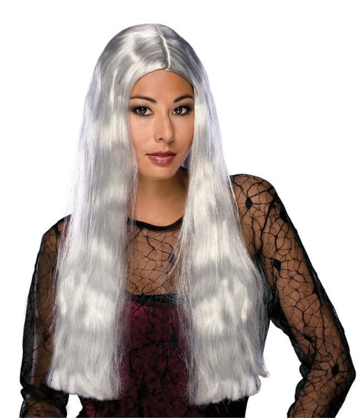 Long Witch or Vampira Wig features  a 24" long, sleek, straight long‑hair style that falls smoothly past the shoulders, designed with a subtle center part that frames the face evenly. Gray is ideal for ancient witches, cursed spirits, powerful crones, or timeless supernatural beings who feel centuries old.