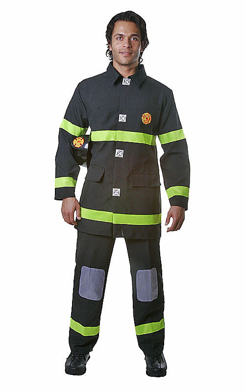 Mens Black Fire Fighter Costume - Dress Up America Costumes & Accessories - HalloweenCostumes4U.com - Adult Costumes